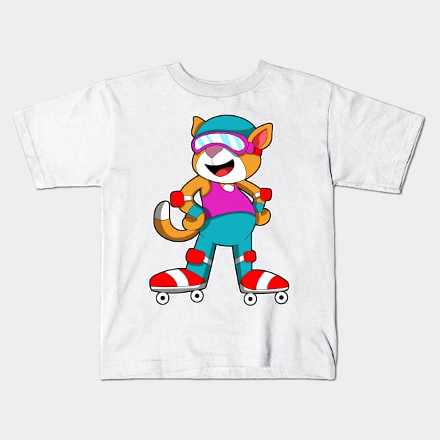 Cat at Inline skating with Inline skates & Helmet Kids T-Shirt by Markus Schnabel